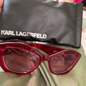 New Karl Lagerfeld Red Cat-Eye Sunglasses w/case